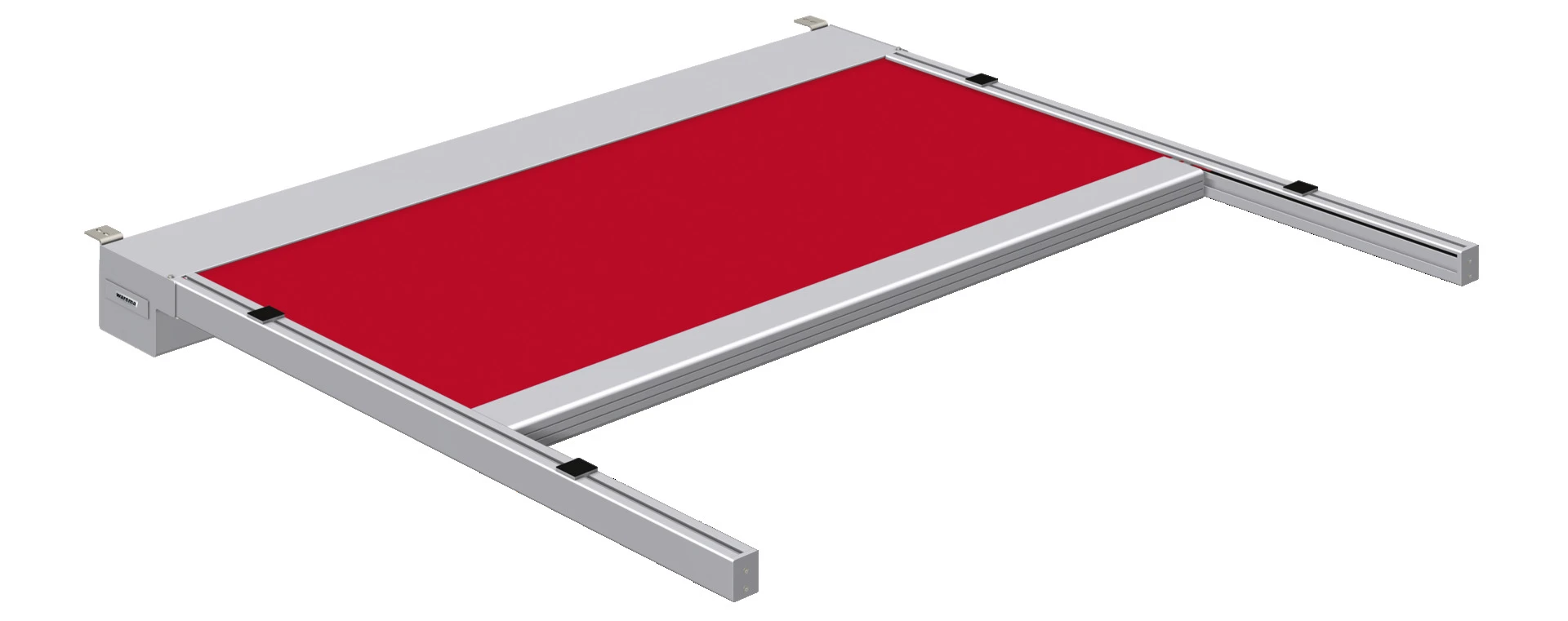 Rote Markise mit silbernem Rahmen