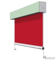 Markise in Rot mit grünem verputzbaren Kasten und Seilführung